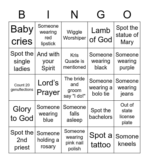 Catholic Marriage Bingo Card