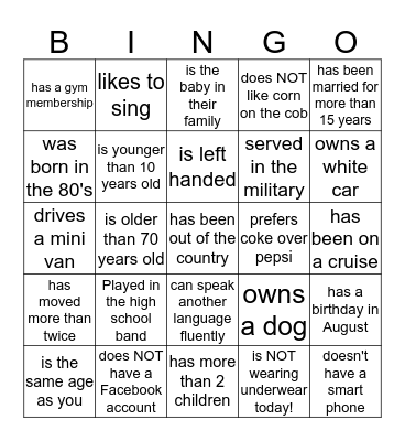 Find Someone Who...... Bingo Card