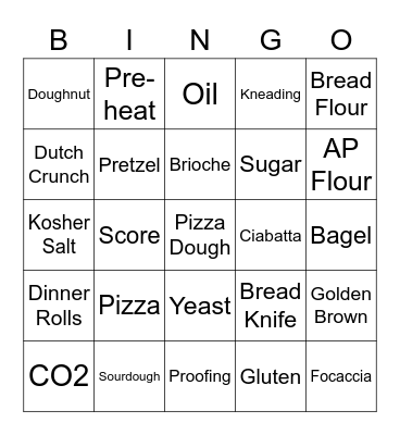 Yeast Bread Bingo Card