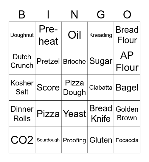 Yeast Bread Bingo Card