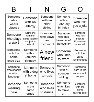Make New Friends Bingo Card