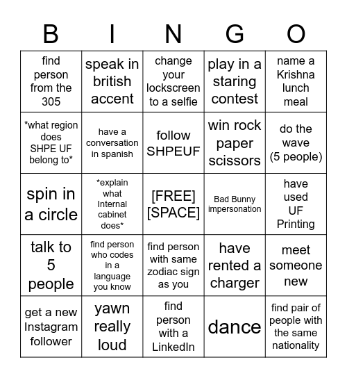 SHPEEDating Bingo Card