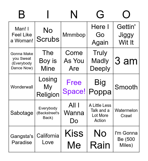 1990s Singo Bingo Card