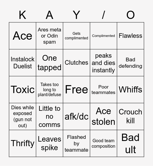 Valorant Bingo Card