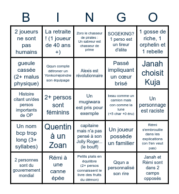 Création perso One piece Bingo Card
