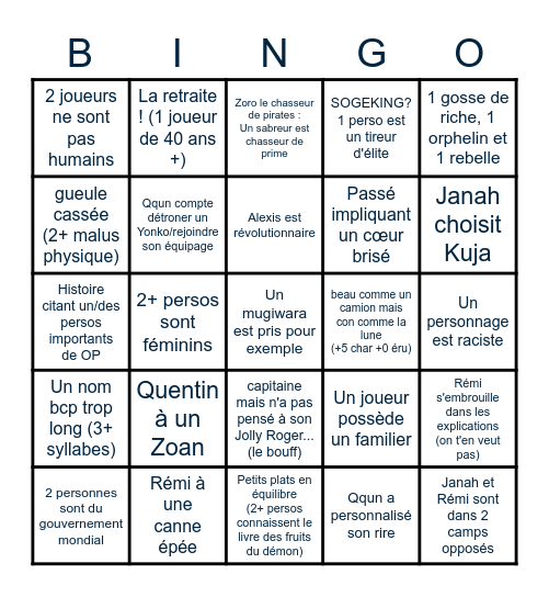 Création perso One piece Bingo Card