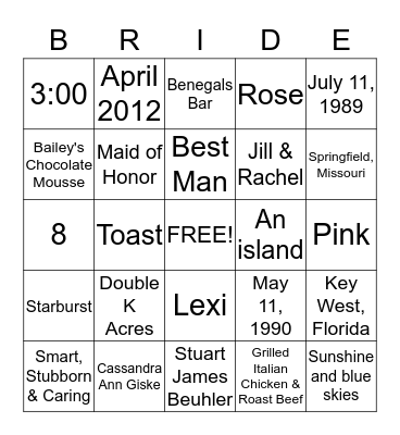 Cassy's Big Day! Bingo Card