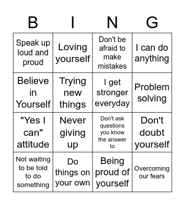 CONFIDENCE Bingo Card