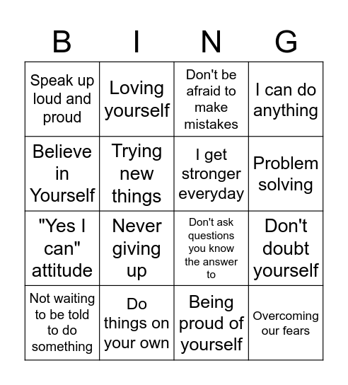 CONFIDENCE Bingo Card