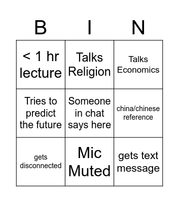 Songo Bingo Card
