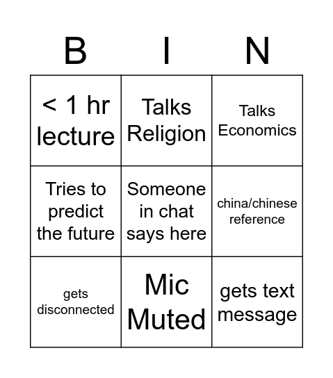 Songo Bingo Card