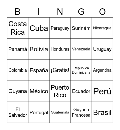 Países y Capitales Bingo Card