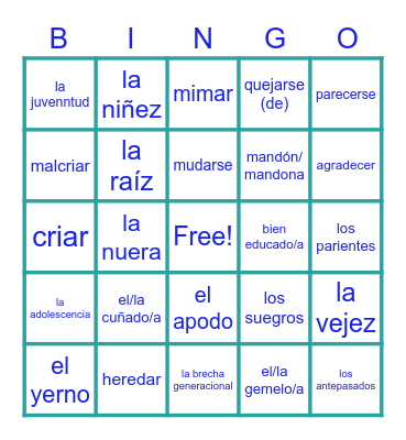 Lección 4 En Familia (Sueña) Bingo Card