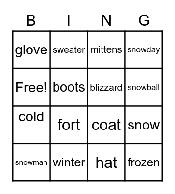 Winter Words Bingo Card