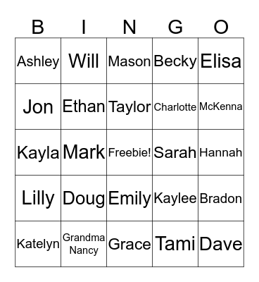 Tehero Family Reunion Bingo Card