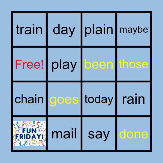 Mod 19: ai & ay /Sight Words Bingo Card