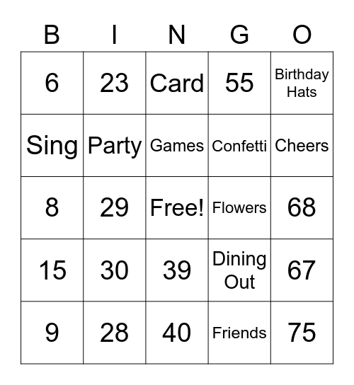 Birthday Bingo Card