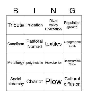 Early Civilization & Pastoral People Bingo Card