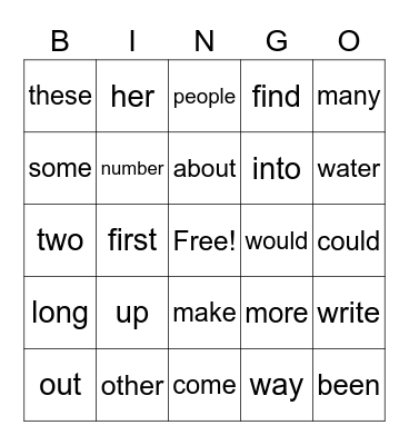 Orange Level Sight Words Bingo Card