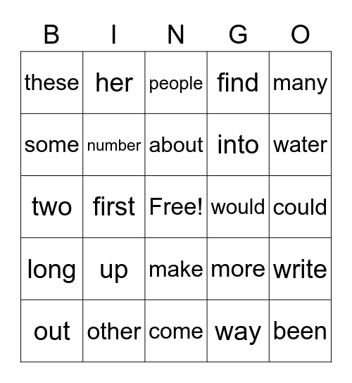 Orange Level Sight Words Bingo Card