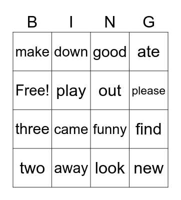 Noah’s Bingo Card
