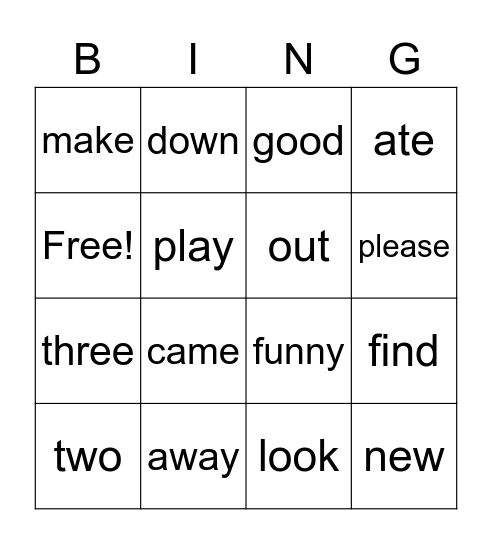 Noah’s Bingo Card