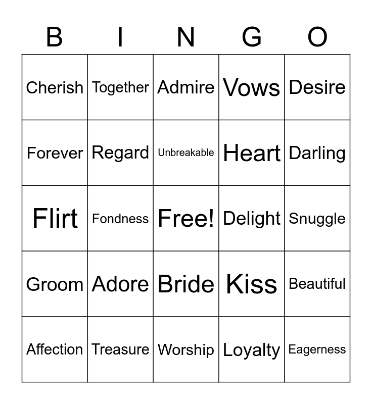 Couples Bingo Card