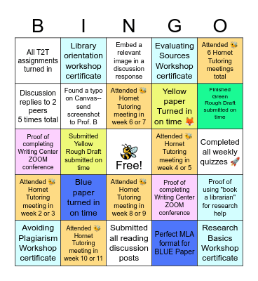 Prof. B's Extra Credit Bingo Card