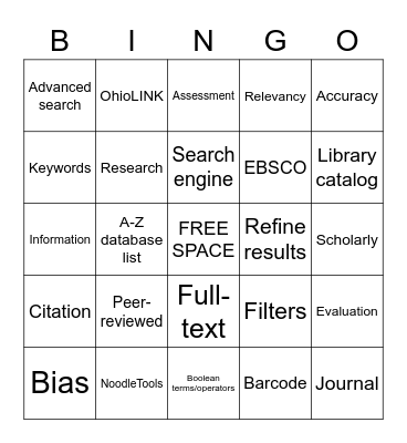 Pfeiffer Library Bingo Card