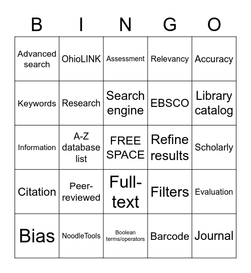 Pfeiffer Library Bingo Card