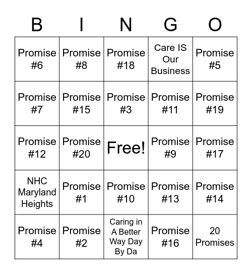 Promise Bingo Card