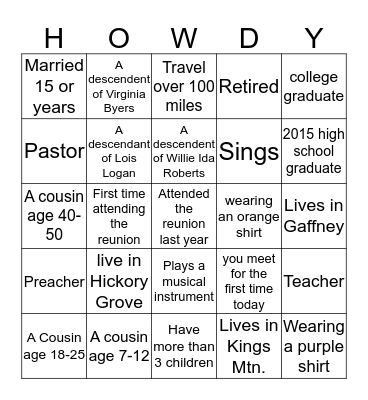 REID-JEFFERIES REUNION Bingo Card