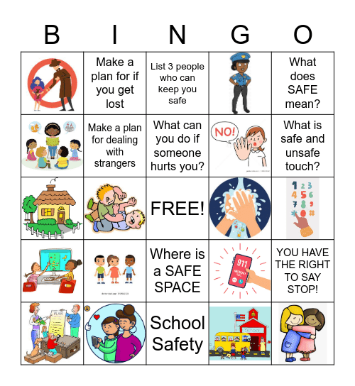 Kids Safety Bingo Card