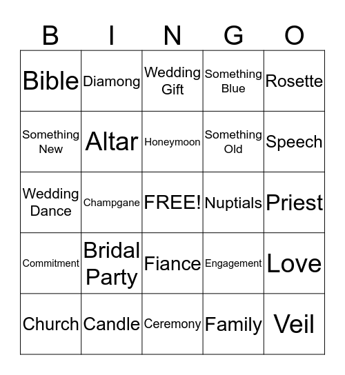 Ana's Bridal Shower Bingo Card