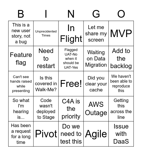 SME Team Bingo Card