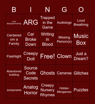 Indie Horror Game Bingo Card
