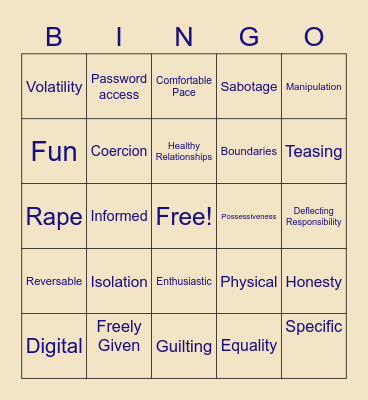 Middle School Connections Bingo Card