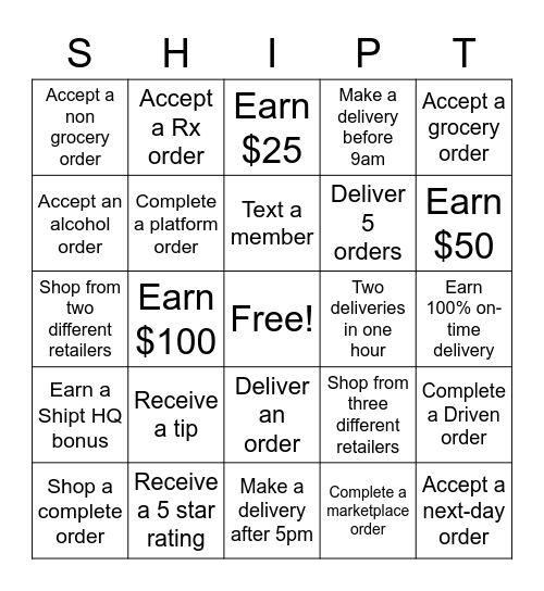 Partner Offsite - Shopper Bingo Card