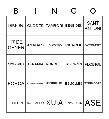 SANT ANTONI Bingo Card