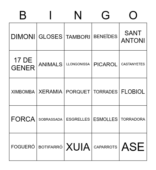 SANT ANTONI Bingo Card