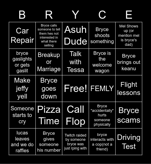 Bryce Miller Bingo Card