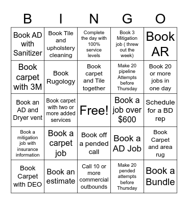 Booking Bingo Card