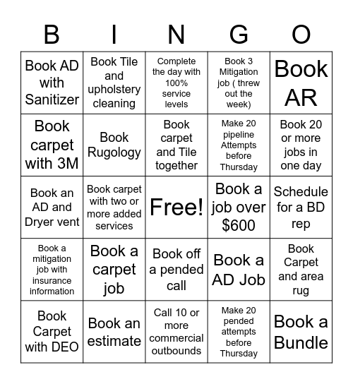 Booking Bingo Card