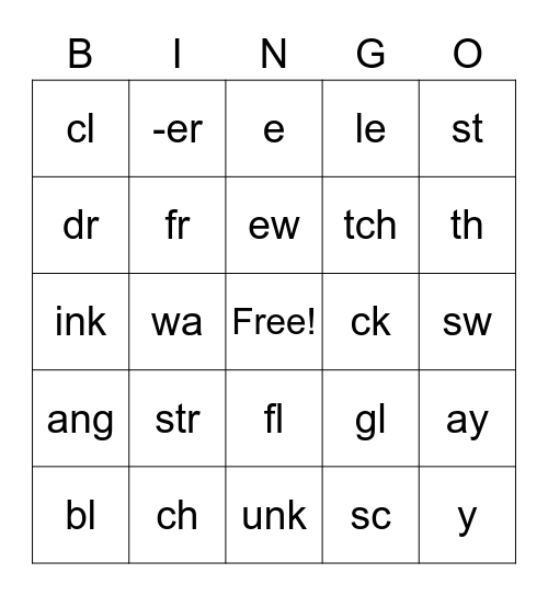 Special Sounds Bingo Card