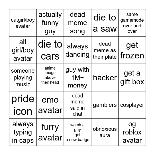 Plates OF fate Bingo Card