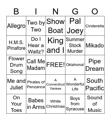 Rodgers and Hammerstein Musicals Bingo Card