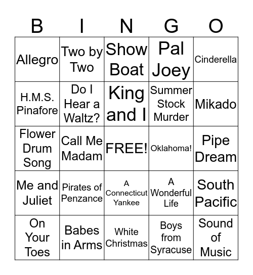 Rodgers and Hammerstein Musicals Bingo Card