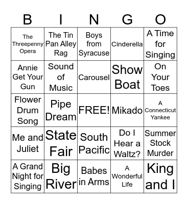 Rodgers and Hammerstein Musicals Bingo Card