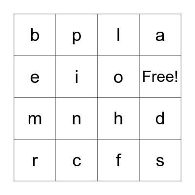 Letters Bingo Card