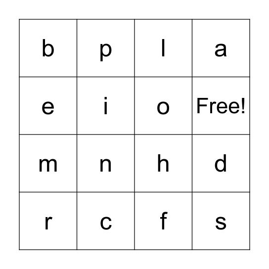 Letters Bingo Card